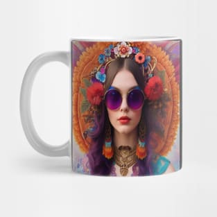 Bohemian psychedelic peace flower power girl art Mug